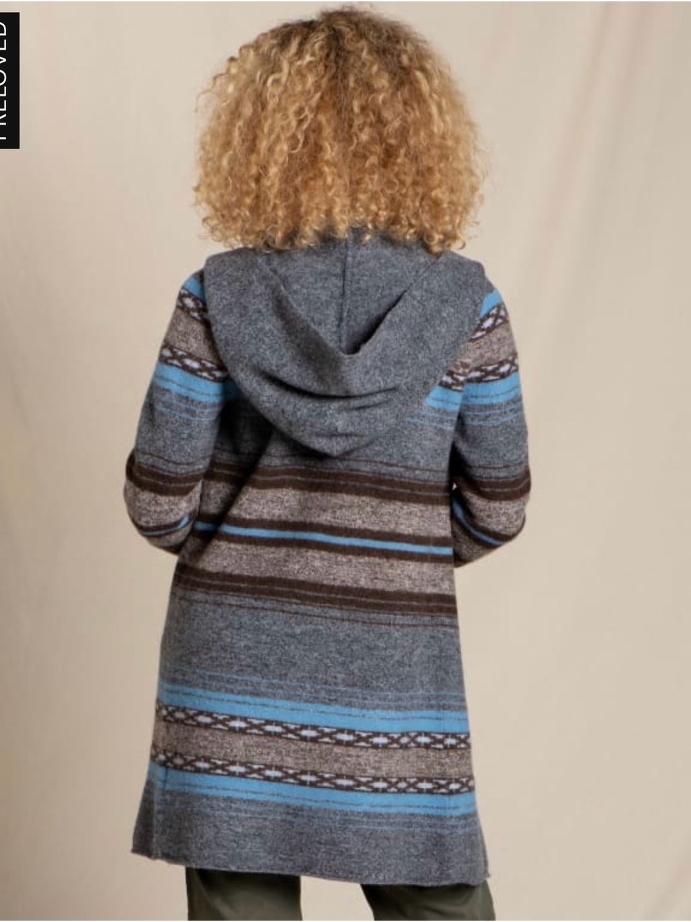 Toad&Co heartfelt merino wool Blue and Gray Striped Open-Front Cardigan Size med - Picture 2 of 7